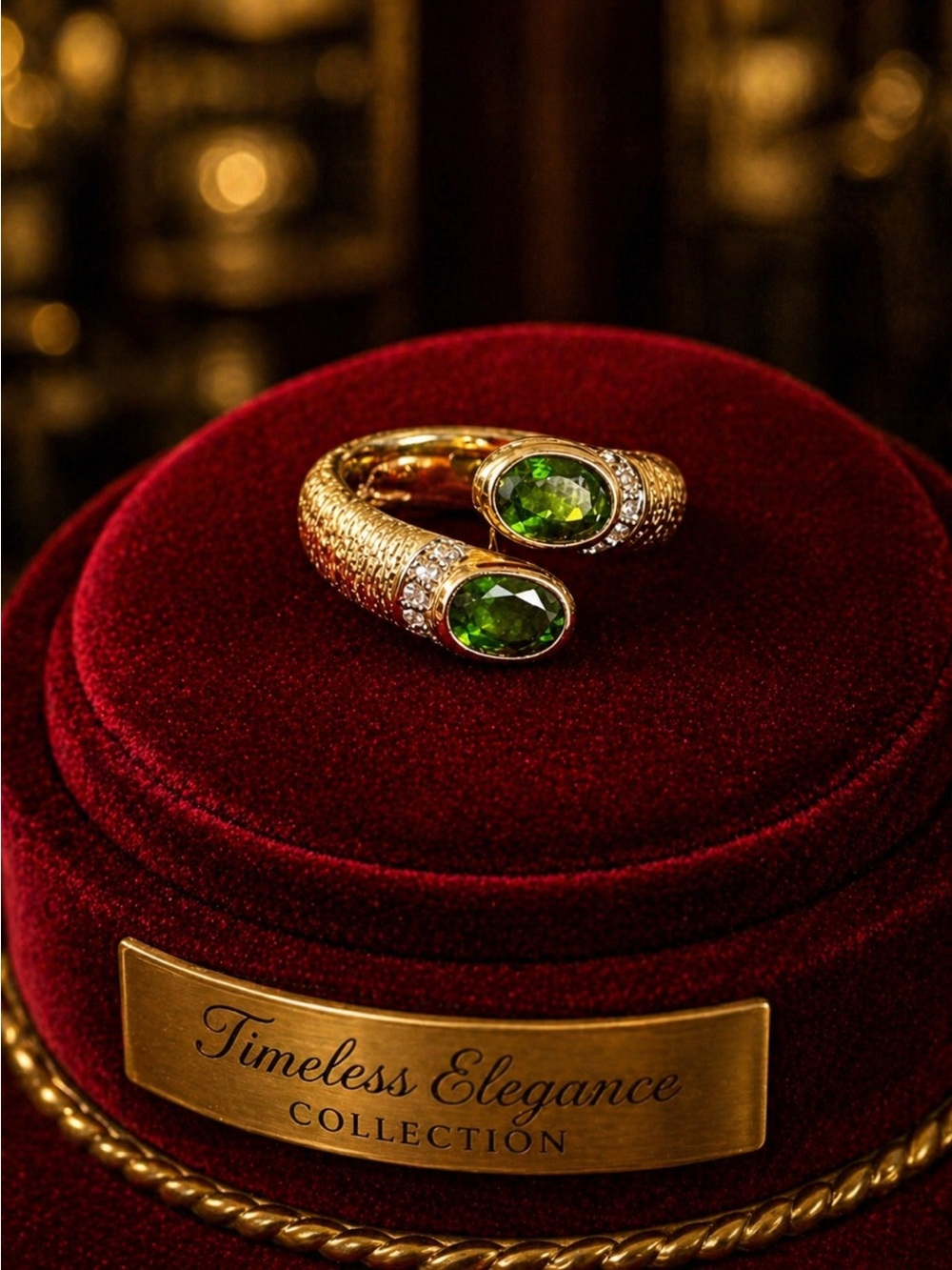 Michelle Albala 18K Over Silver Chrome Diopside White Topaz Bypass Ring Band 8